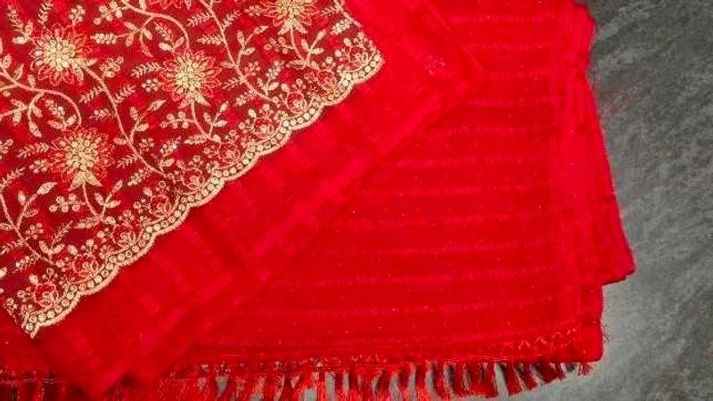Tomato Red Saree With Unstitched Blouse