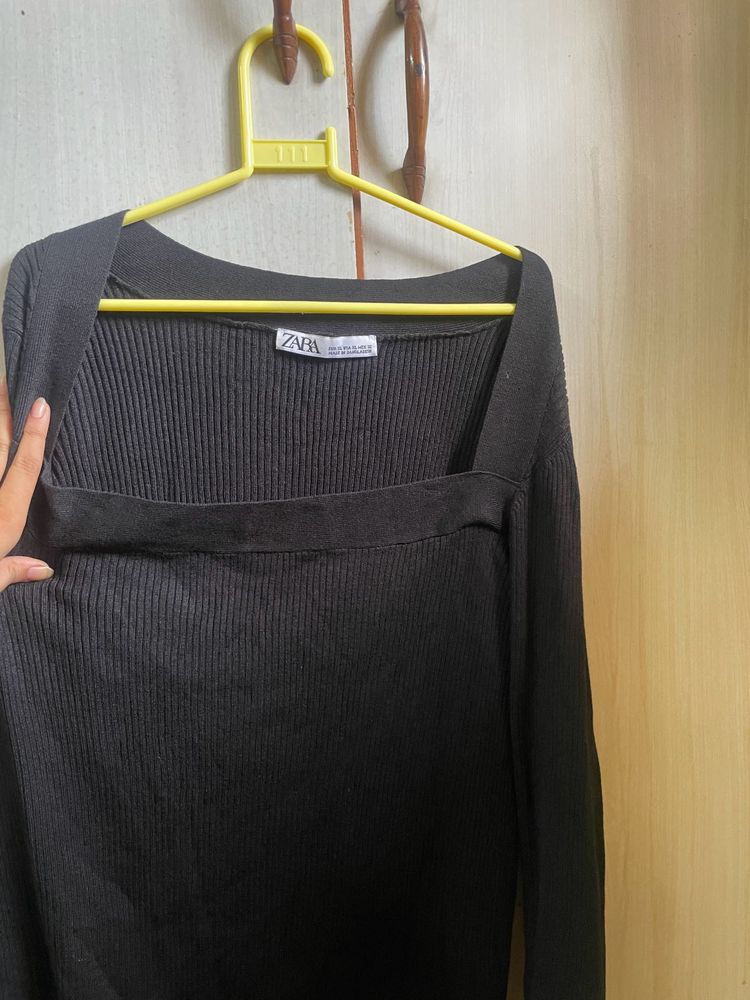 Zara Black Square Neck Top