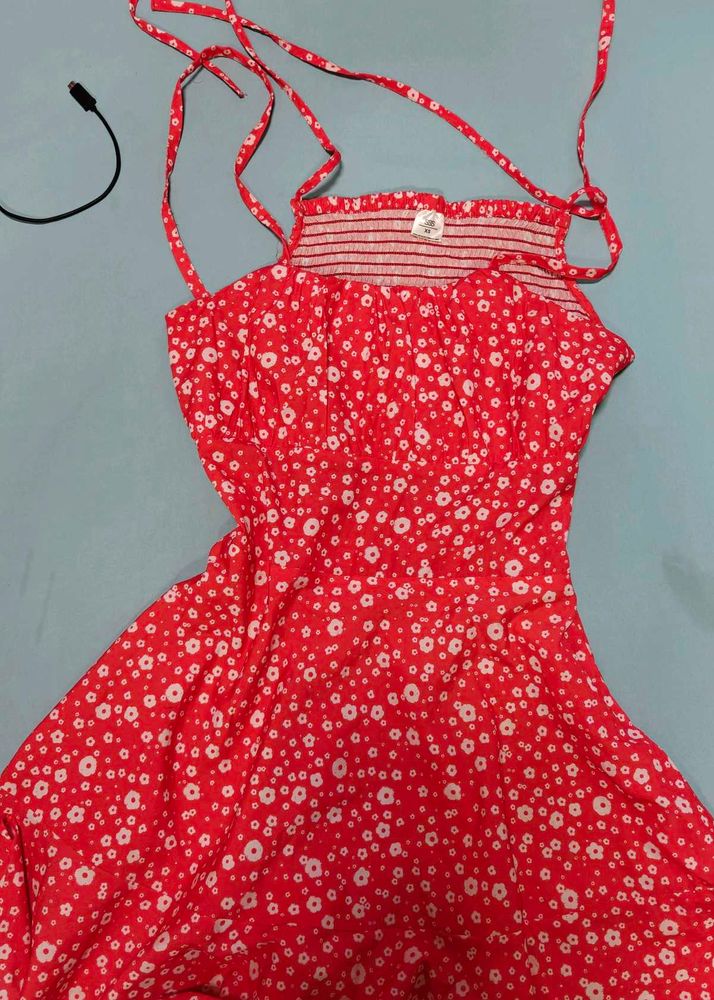 Floral Girly Red Fit And Flare Dress