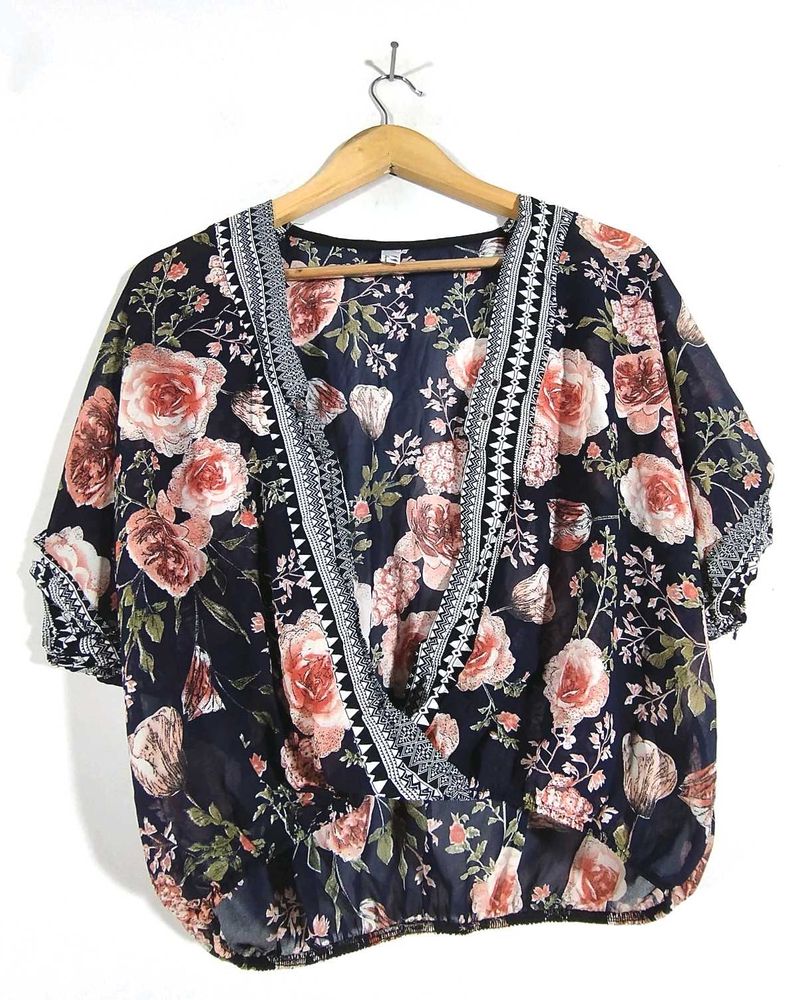Navy Blue Floral Print Top (Women&#39;s)