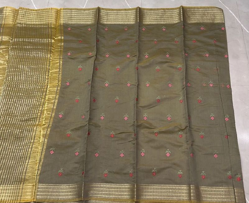 Olive Green &amp; Gold Saree- New