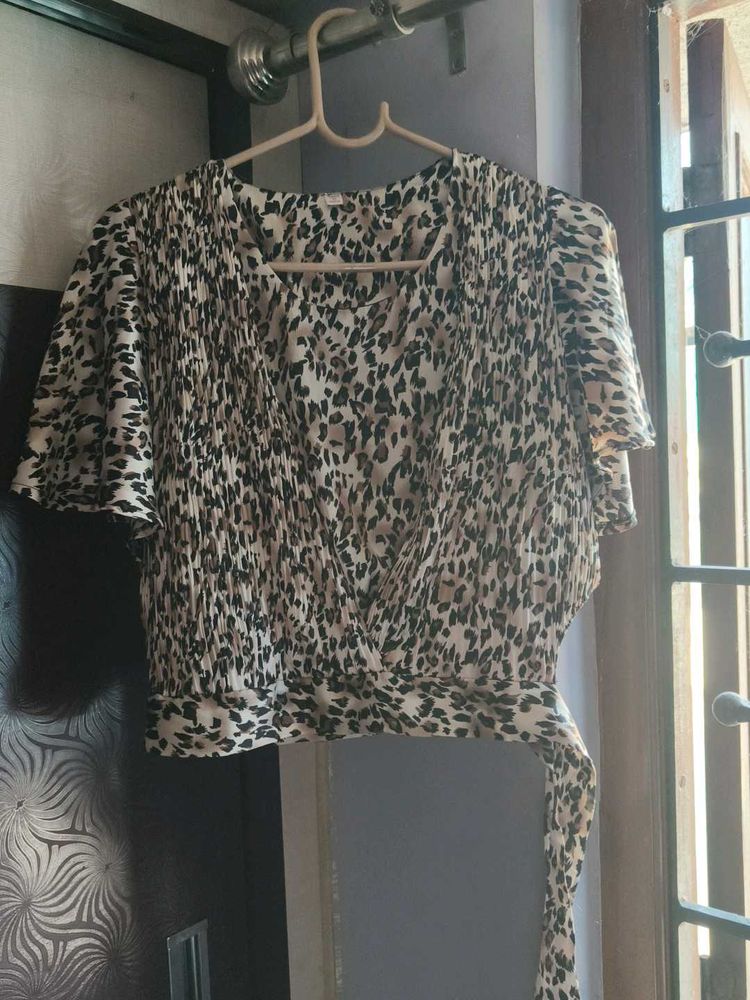 Leopard Print Wrap Top
