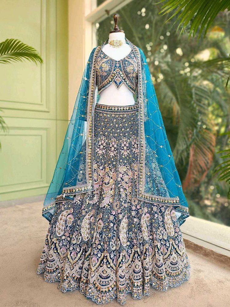 blue Embroidered Lehenga Choli Set
