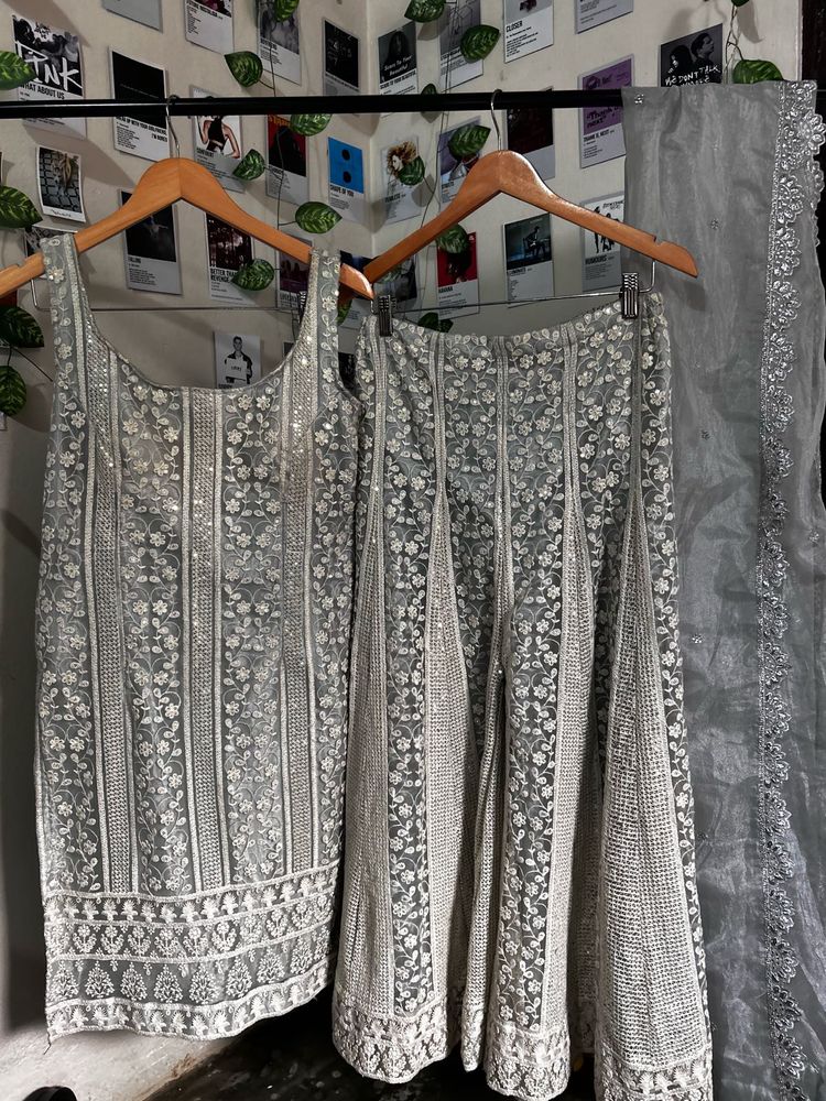 Grey Embroidered Party Wear Set