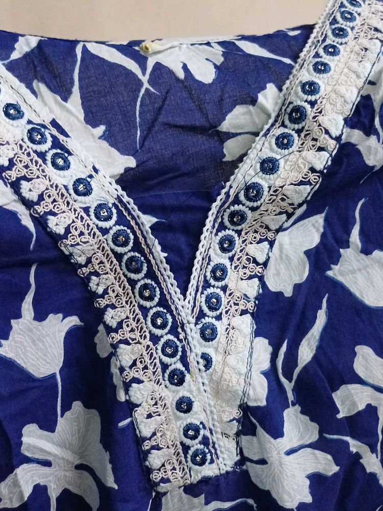 Blue Cotton Kurti Pyjami