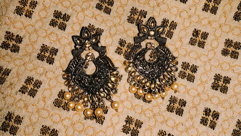 Black &amp; Golden Earrings with Pearl