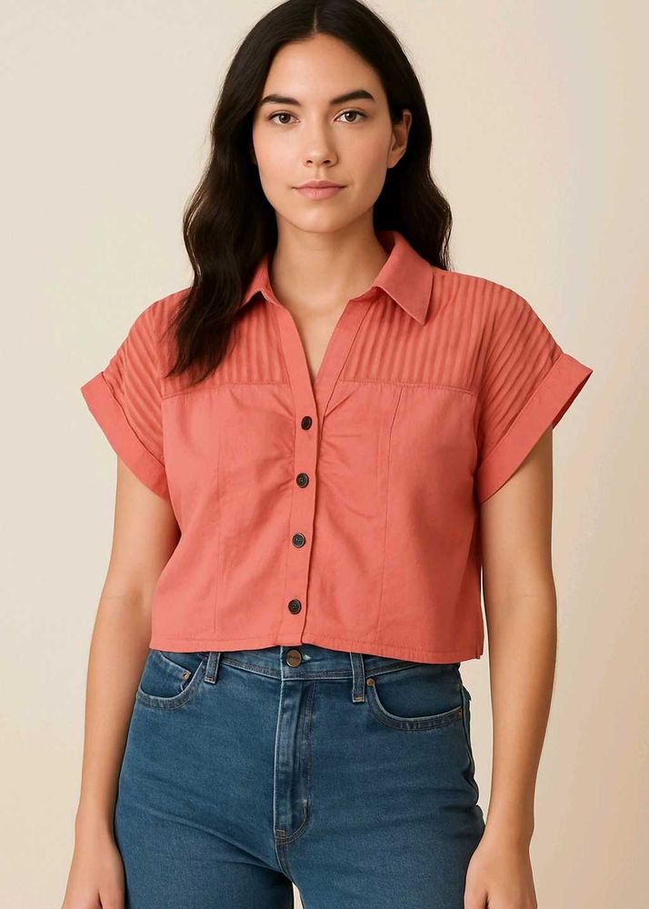 Coral Cropped Shirt
