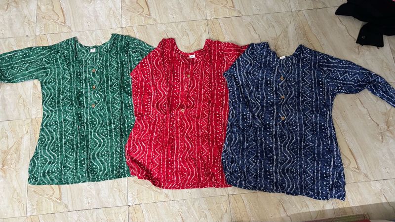 Set of 3 jaipuri print short kurtis- can buy 1 too