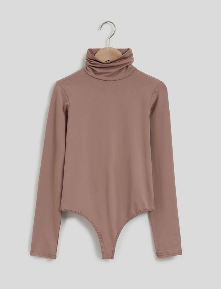 Elegant Taupe Turtleneck Bodysuit