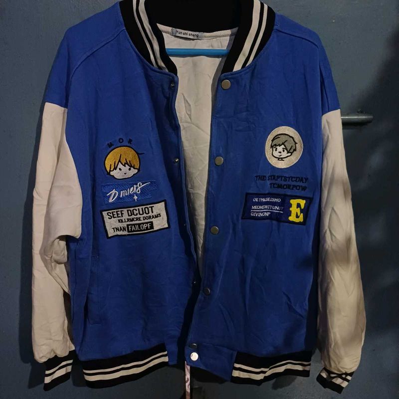 💙🤍Blue Embroidered Varsity Jacket