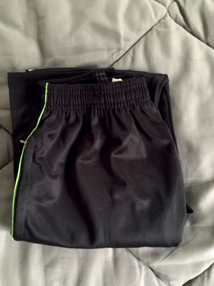 Black Track Pants with Green Stripe