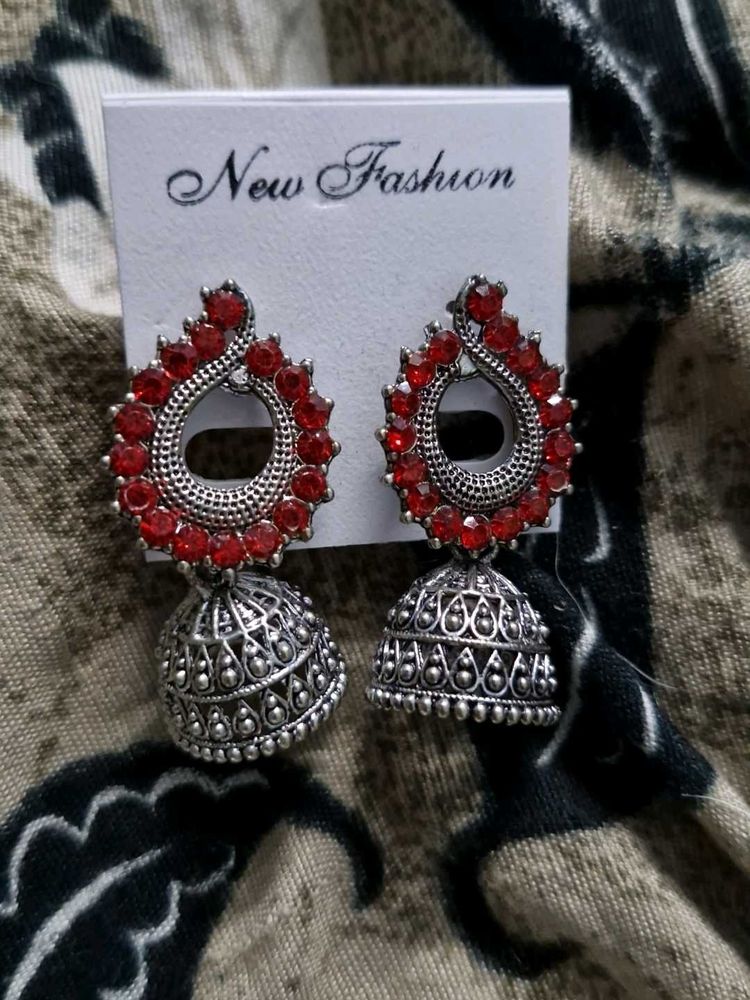 Oxidised Brand New Silver Earrings Jhumkas