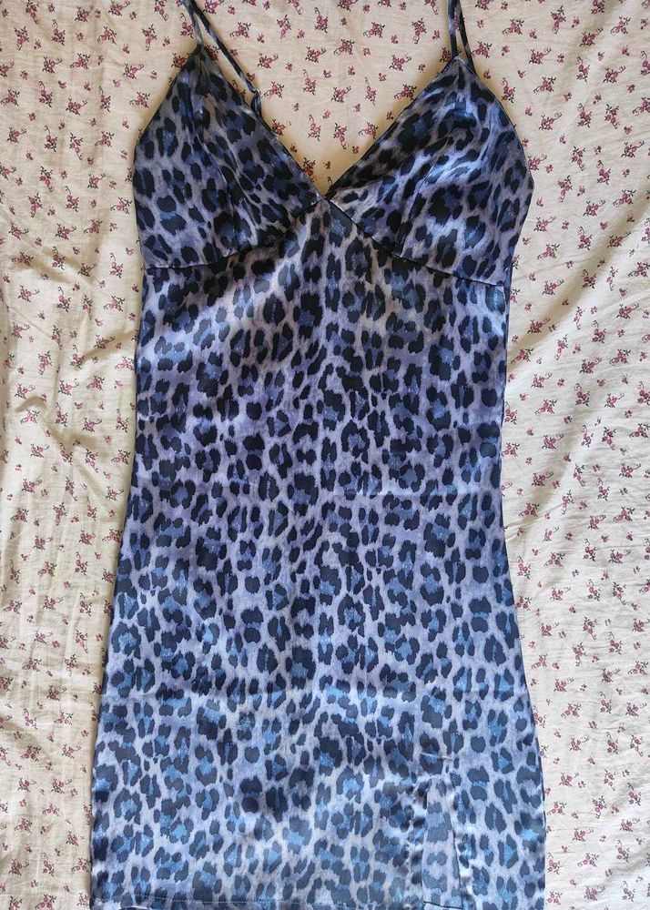 Blue Leopard Print Mini Dress