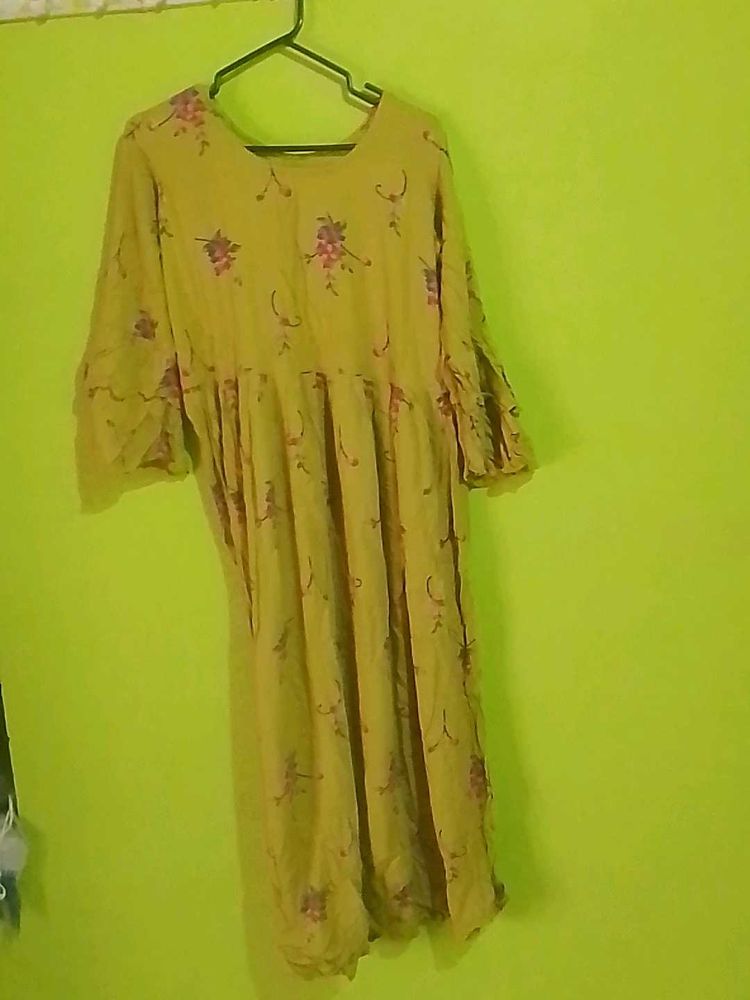 Floral Print Yellow Dress