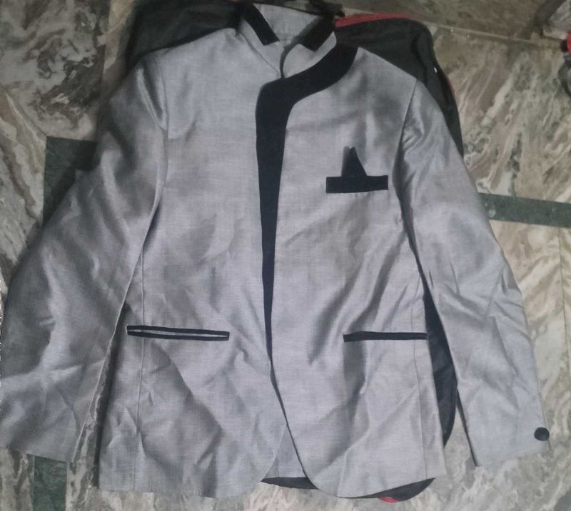 Gray Mandarin Collar Blazer