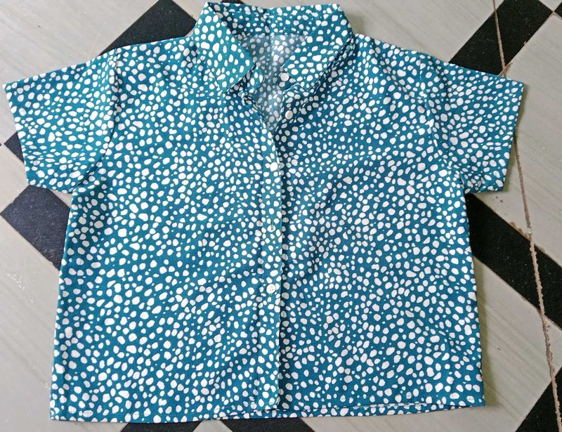 Teal &amp; White Polka Dot Button-Down