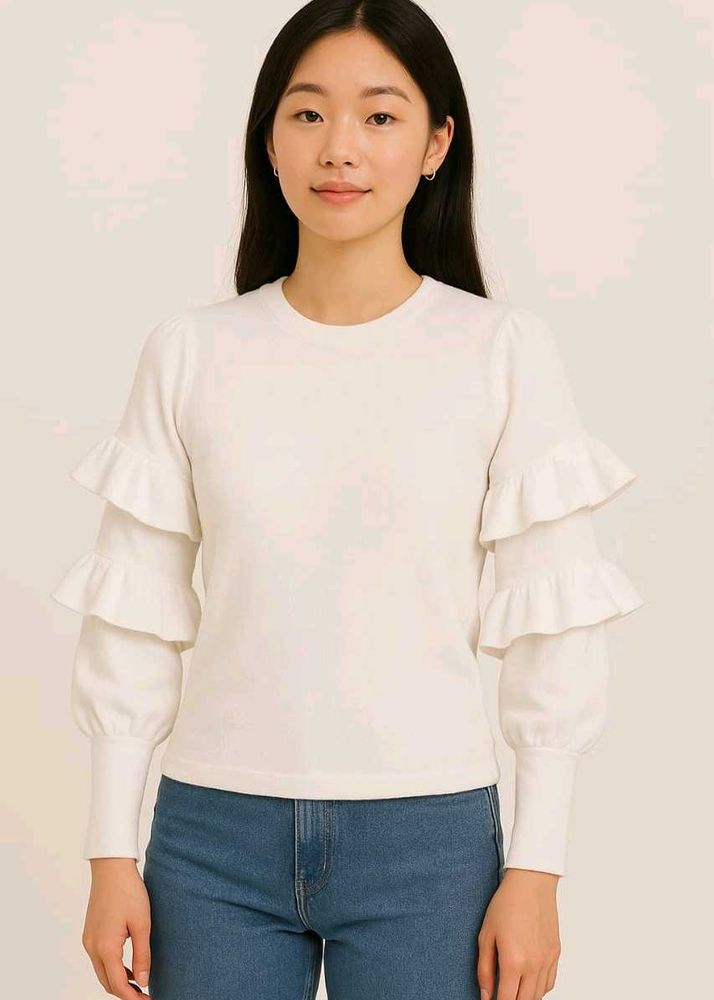 White Ruffle Sleeve Top – Elegant &amp; Chic