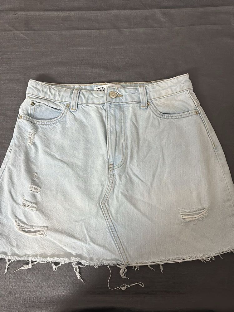 Zara Distressed Denim Mini Skirt