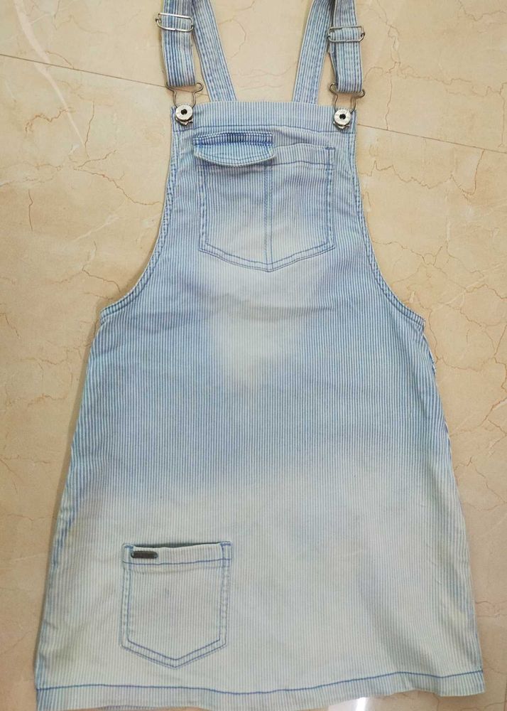 Striped Denim Overalls Dress