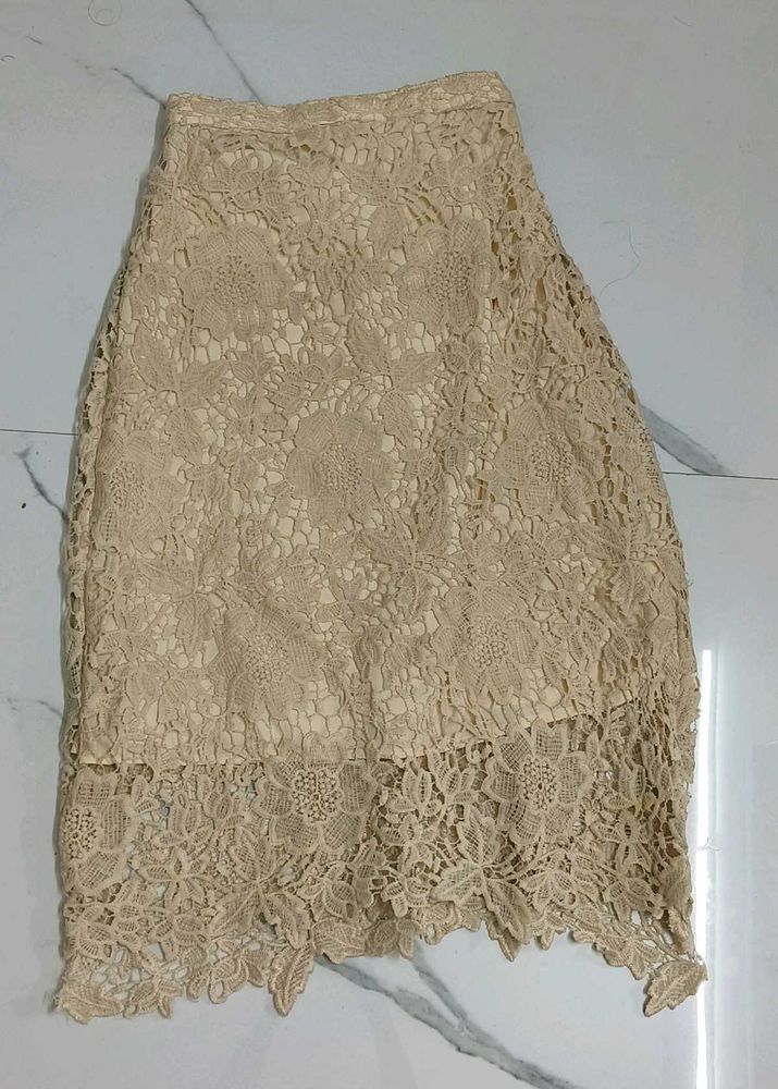 Elegant Beige Lace Skirt
