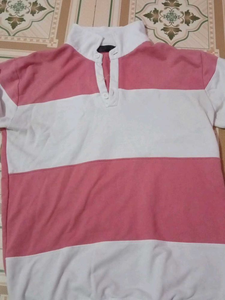 Striped Pink &amp; White Tee