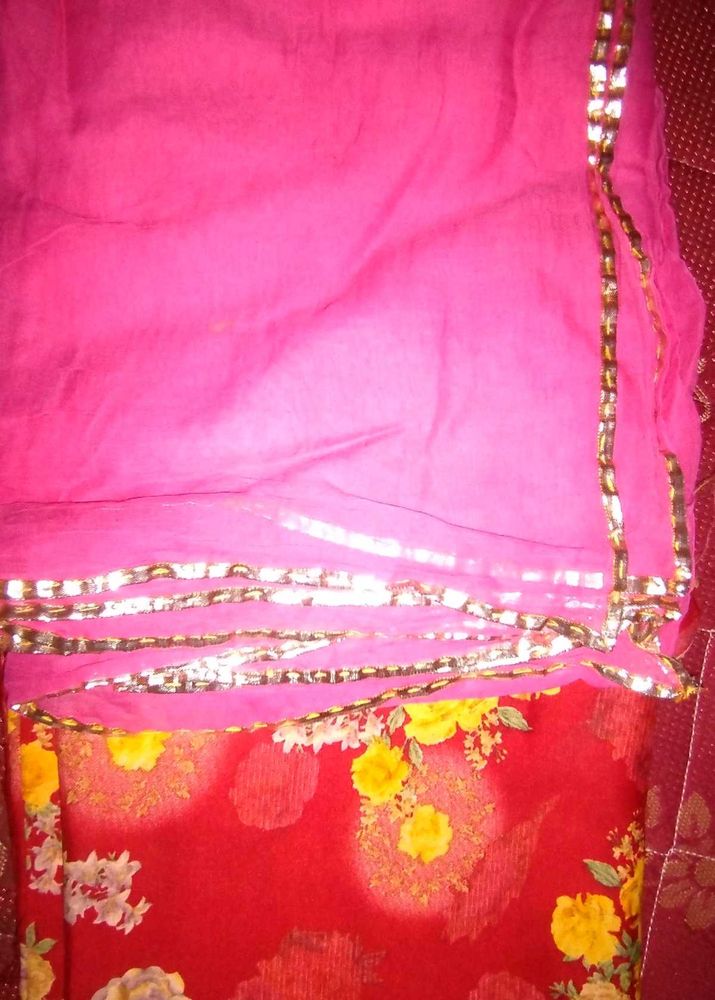 Pink &amp; Red Floral Print Rajput Poshak