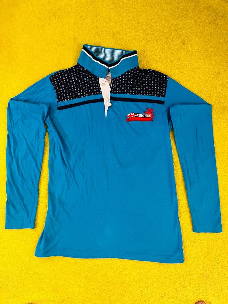 &#34;Young Full Sleeve T-Shirt-Blue with Black Accents