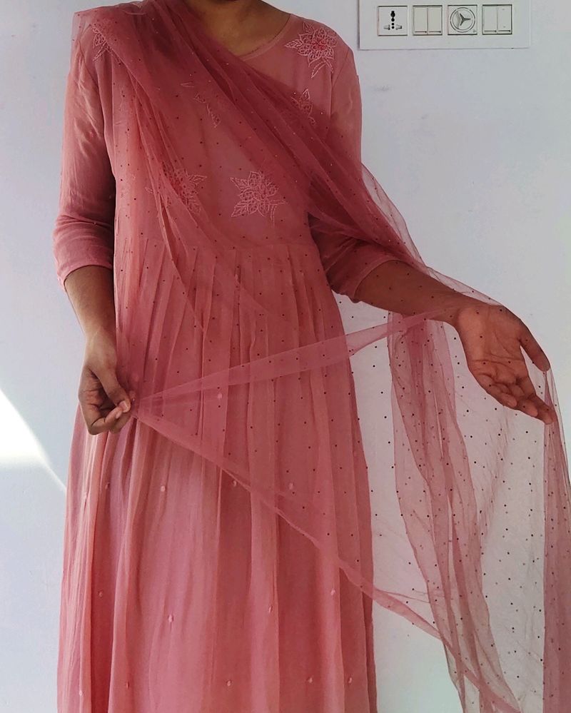 Peach A Line Kurta Set