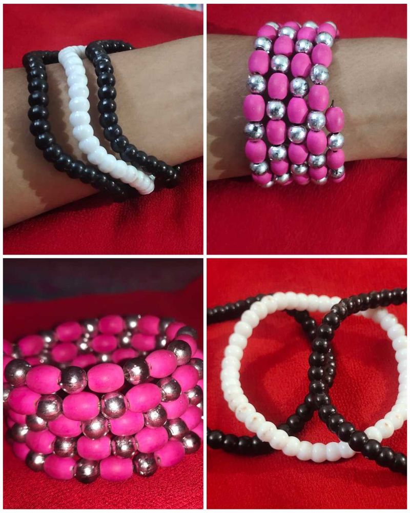 Pink Colour Bracelet &amp; Black And White Bangle