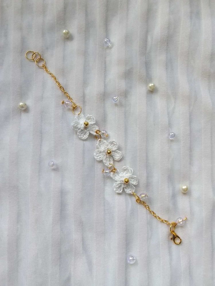 Crochet Micro Flower Pearl Bracelet
