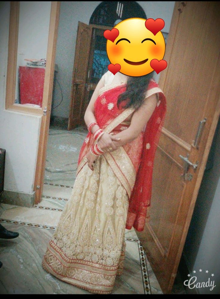 Beautiful Golden Lehnga With Red Dupatta