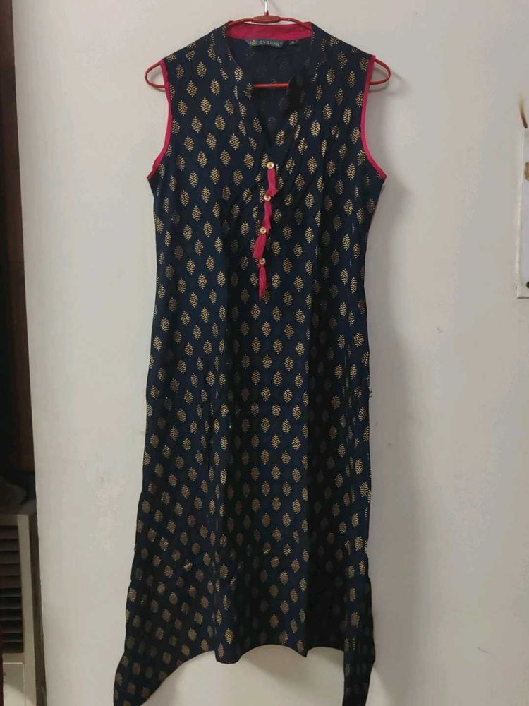 Navy Blue Printed Kurta