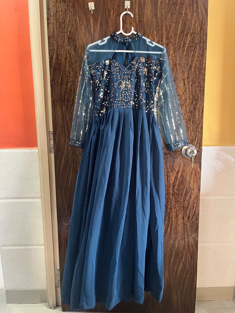 32 Bust Blue Embellished Maxi Dress