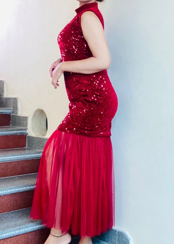 Hot Red Velvet Gown For Party Wear