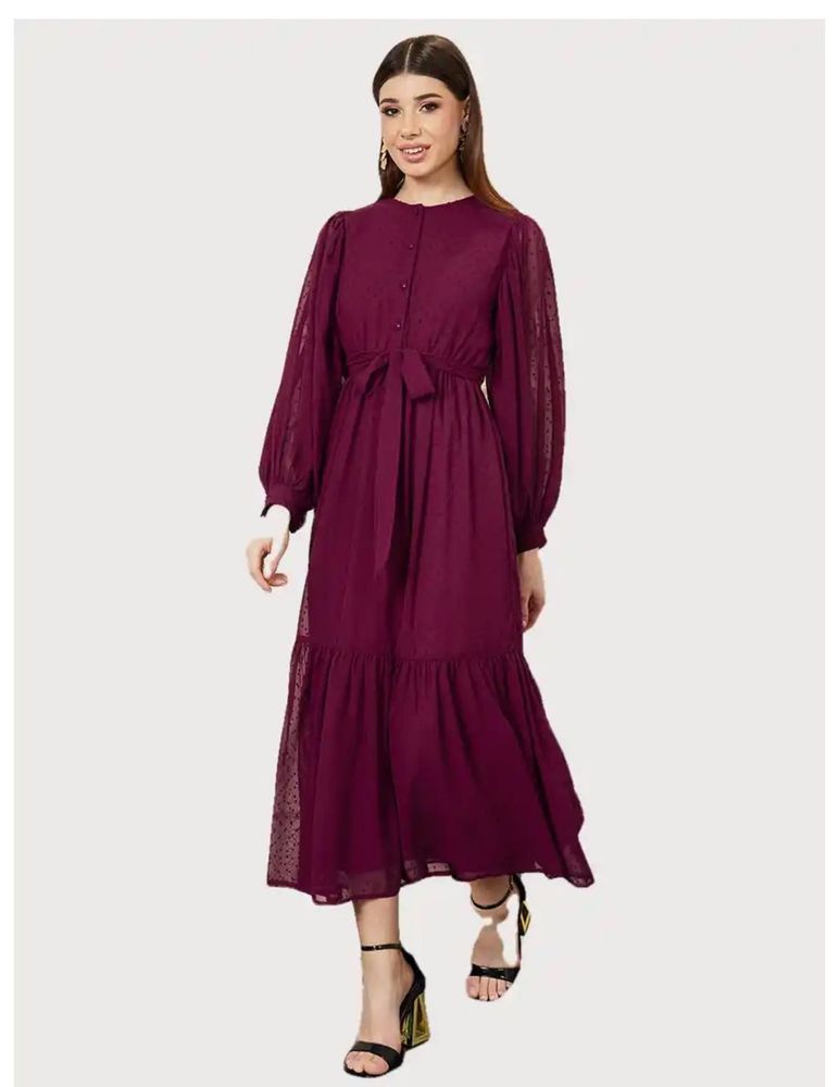 Styli Chic Burgundy Tiered Maxi Dress