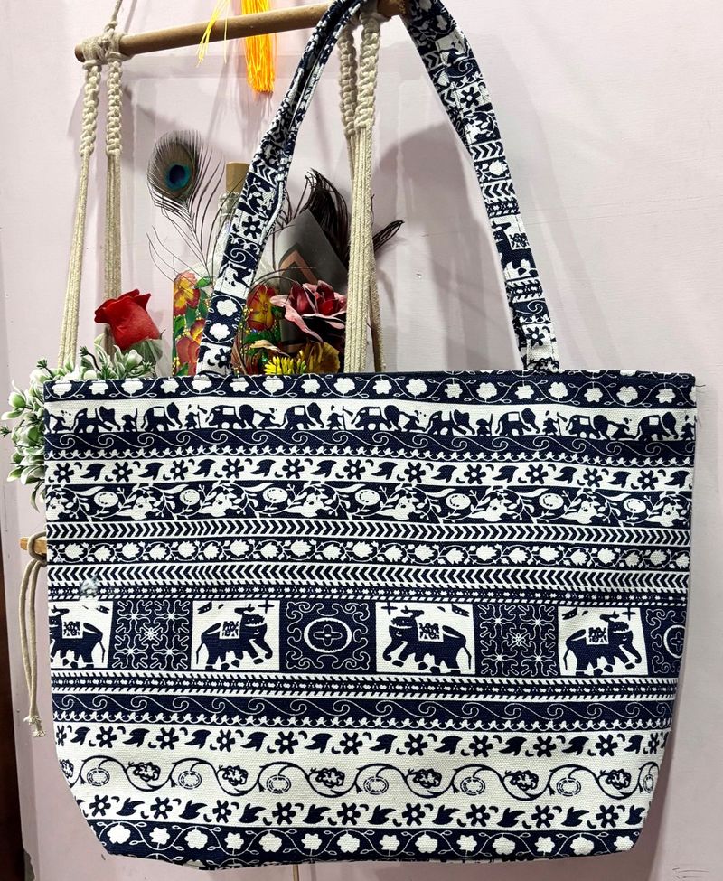 Tote bag Elephant print “White blue mix colour”