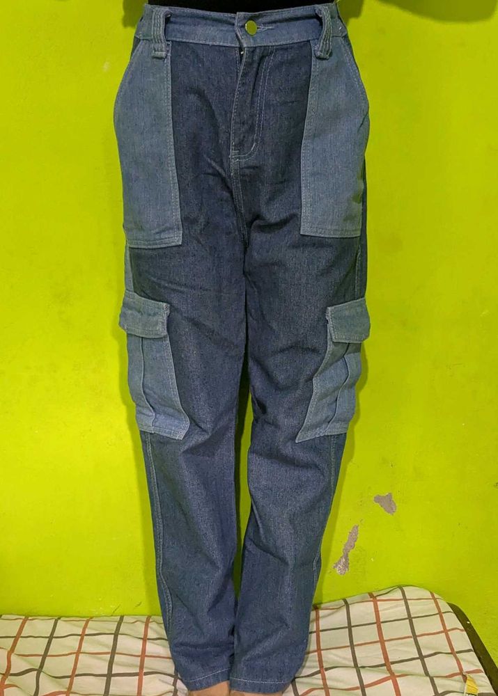 Two-Tone Denim Cargo Pants
