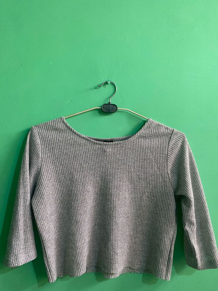 Gray Ribbed Crop Top