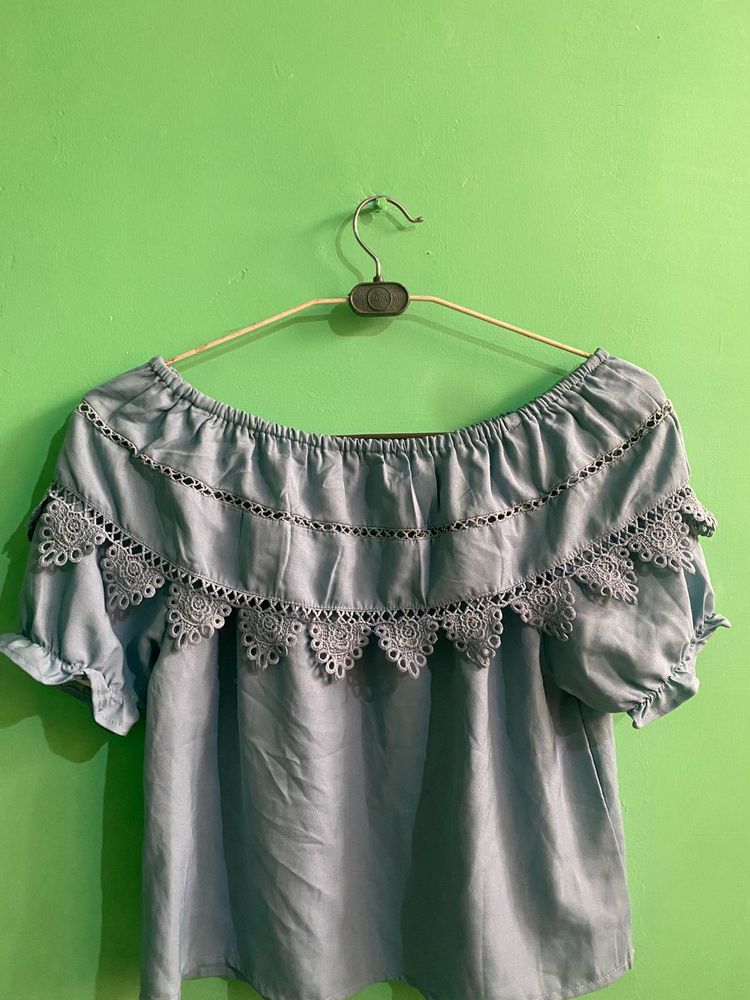 Light Blue Off-Shoulder Top