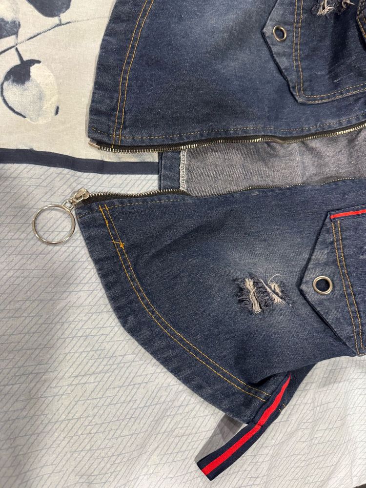 Half Sleeve Denim Jacket For Women
