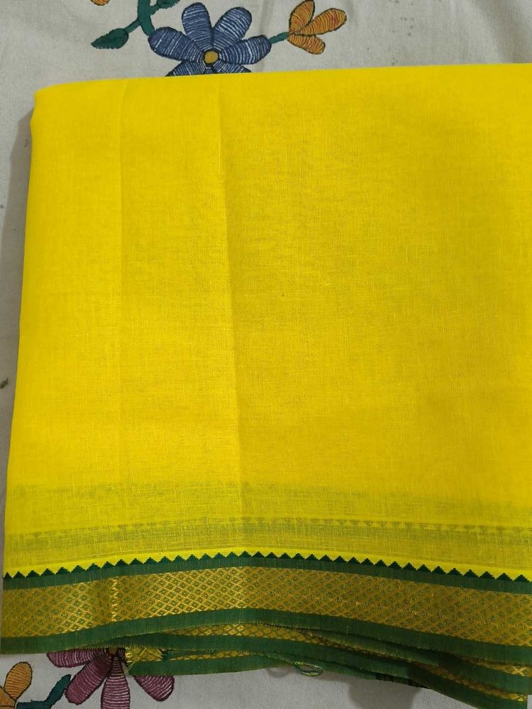 Yellow Dhoti with Green Border