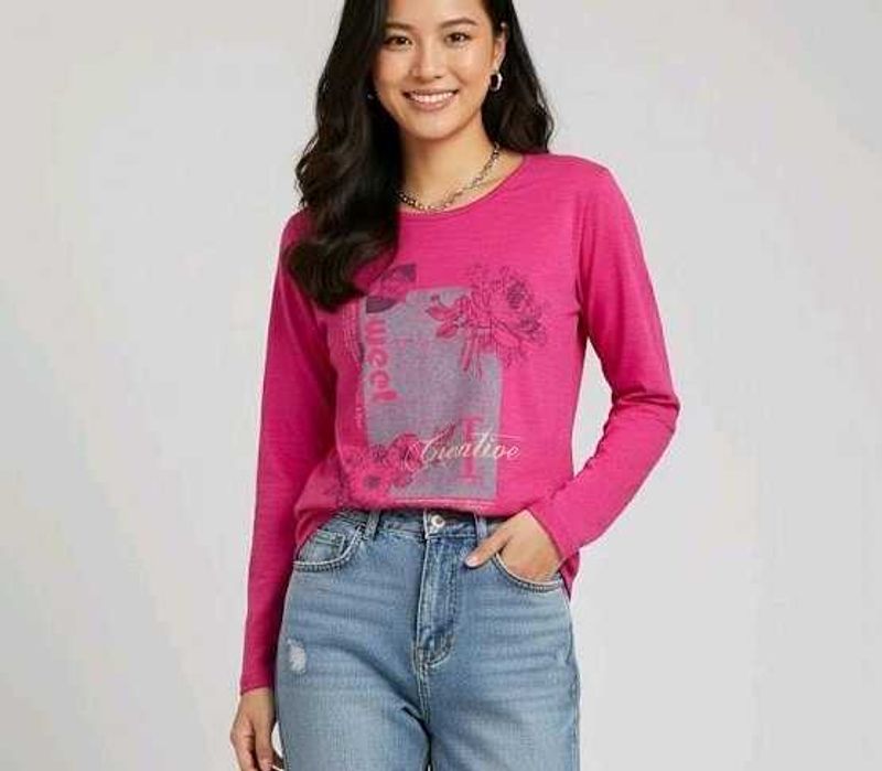 Pink Graphic Print full sleeve Tee