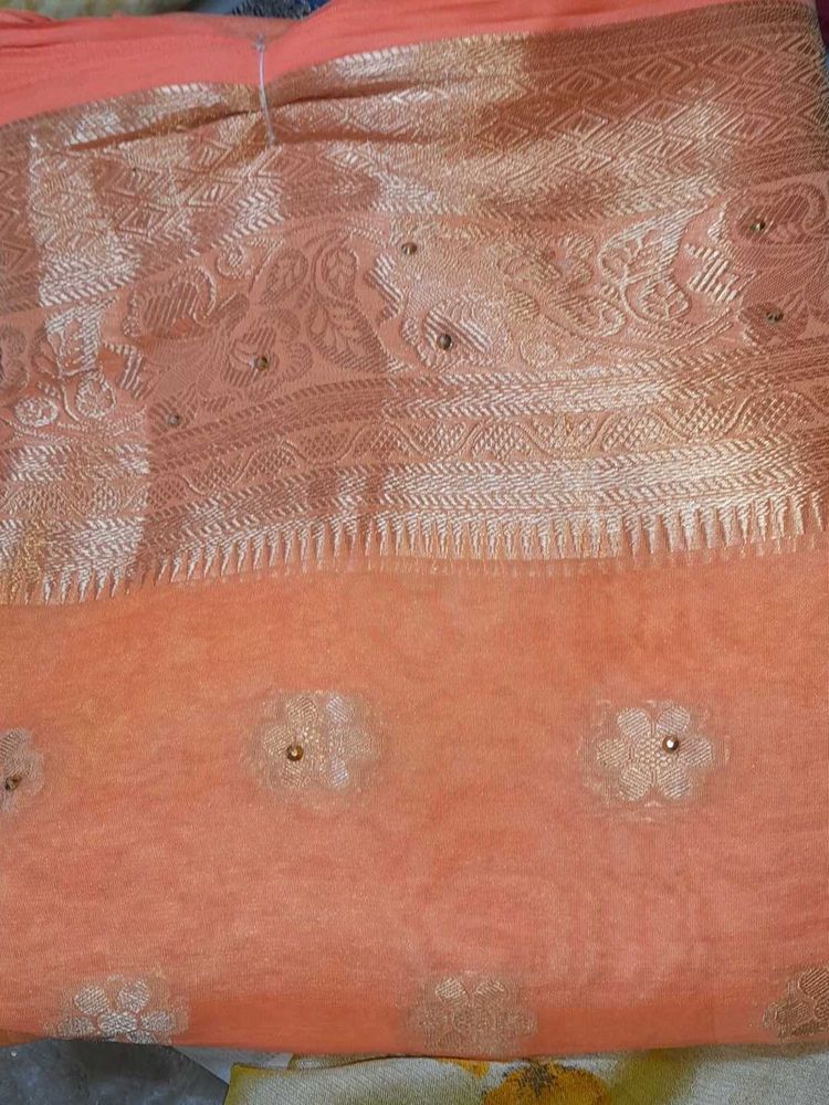 Peach Embellished Saree