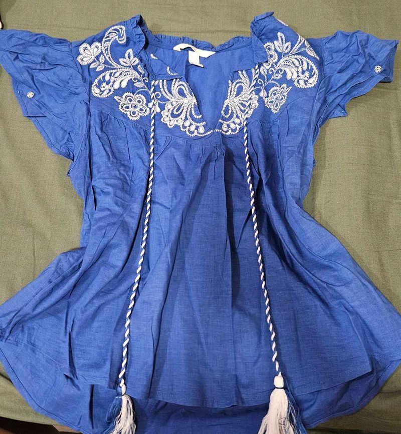Blue Embroidered Top