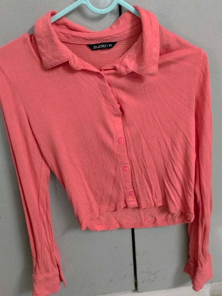 Coral Cropped Long Sleeve Shirt