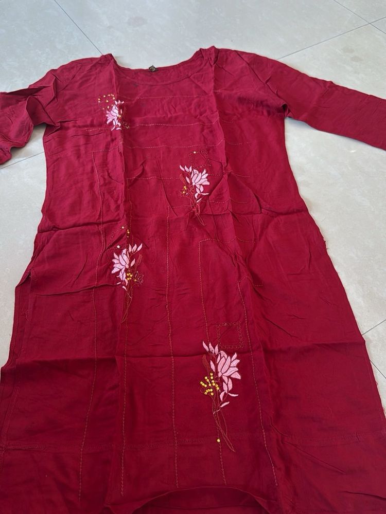 Maroon Floral Embroidered Kurti