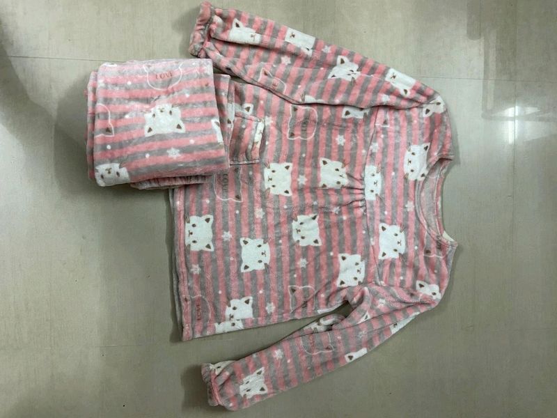 Pink Cat Print Pajama Set