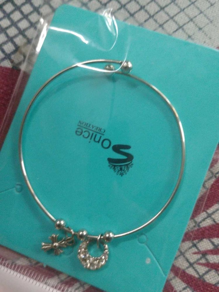 Silver Bangle Bracelet with Charms