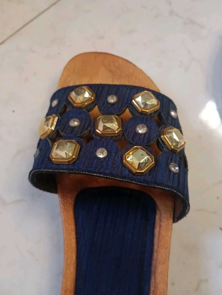 Stylish Blue Embellished  Flates
