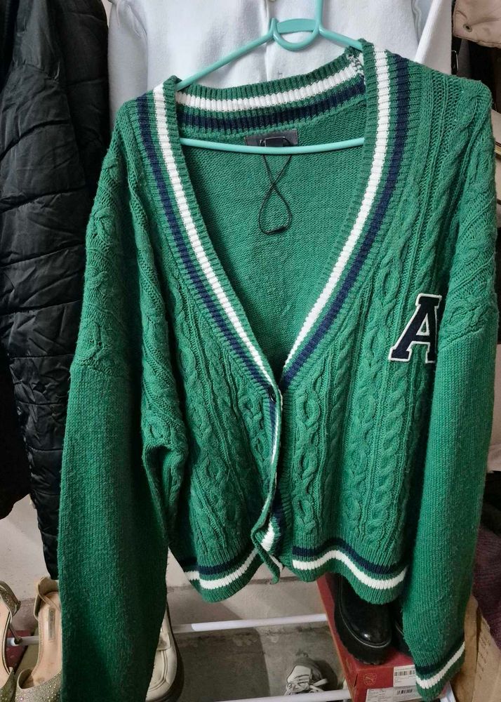 Green Varsity Cardigan
